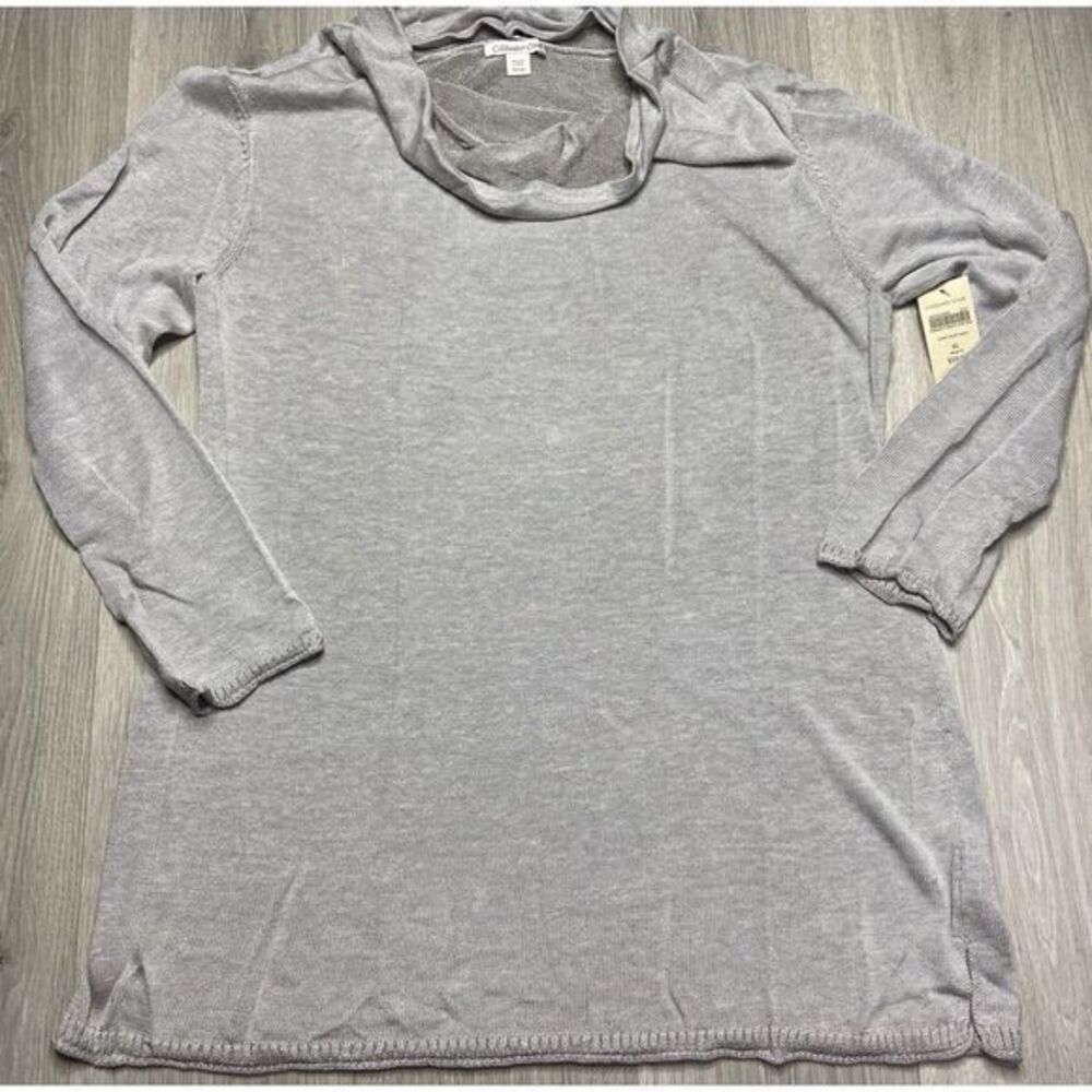 Coldwater Creek Sweater Women 16 Gray Cowl Neck Tunic Linen Blend Neutral